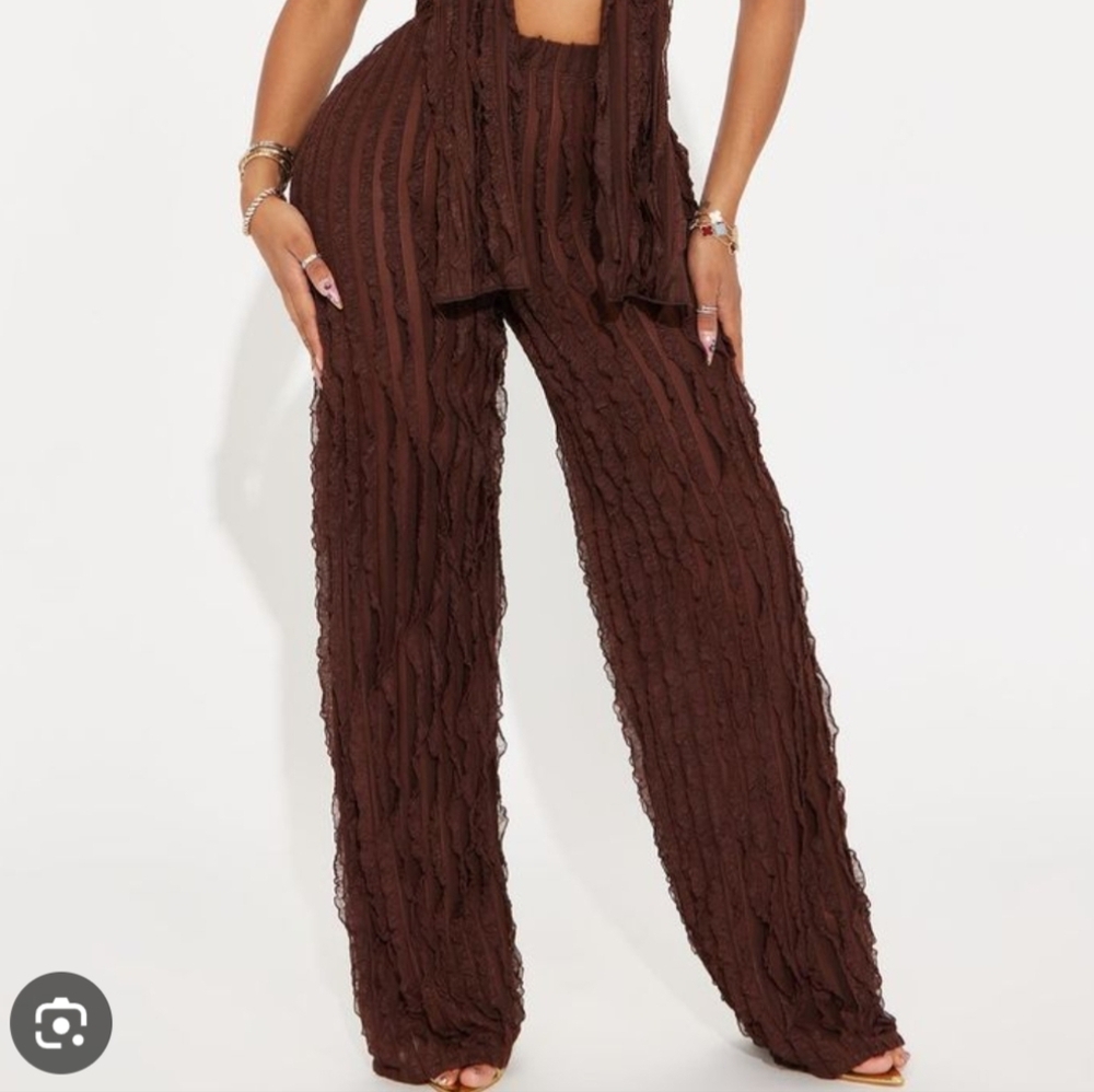 Fashion Nova Brown Crinkle Textured Pants | High Waist Sheer Lounge Trousers